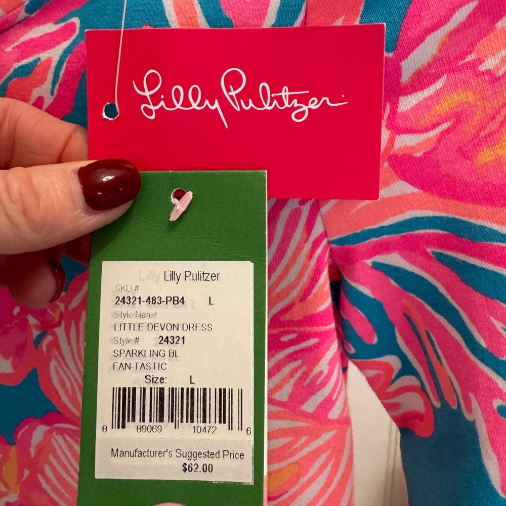 Lilly Pulitzer Girls Little Devon Dress in Fan Tastic Sparkling Blue, Size L - Picture 6 of 6